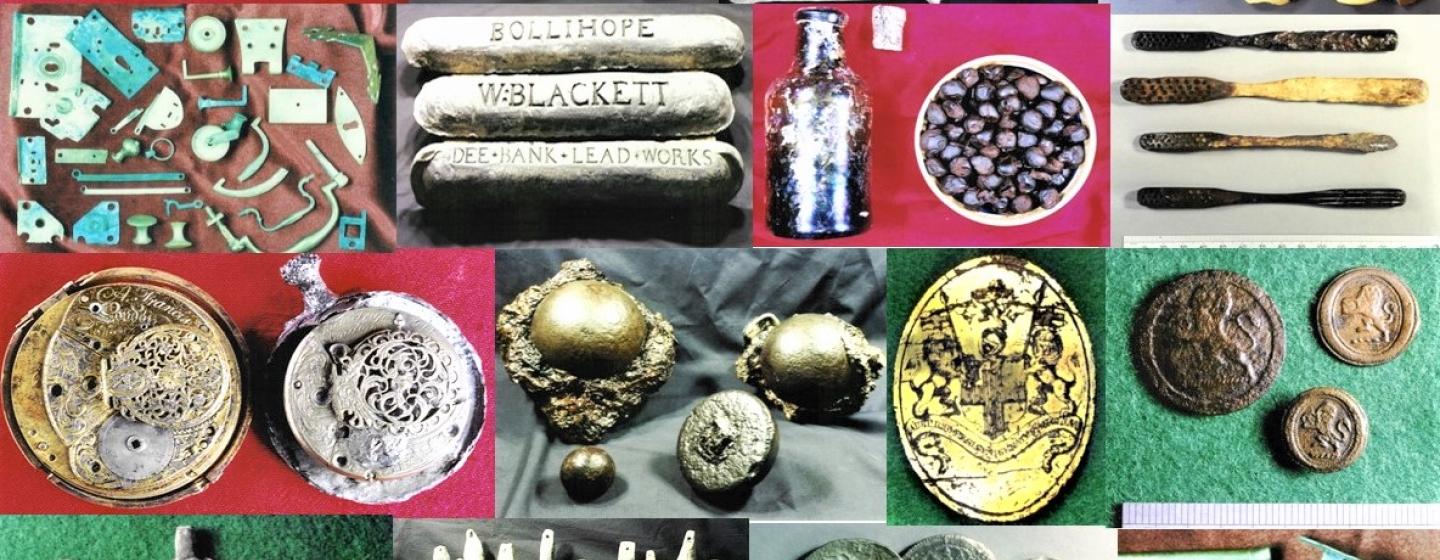 A small selection of the artefacts recovered from the Earl Of Abergervany shipwreck, Portland