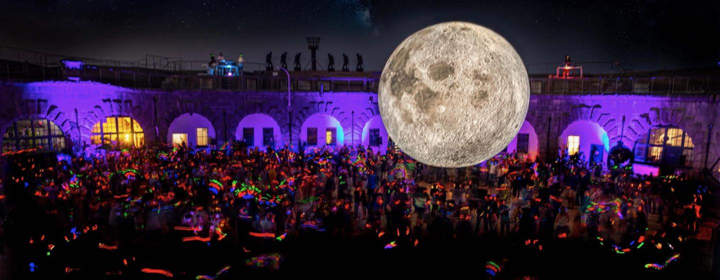 A picture of an illuminated moon by artist Luke Jerram