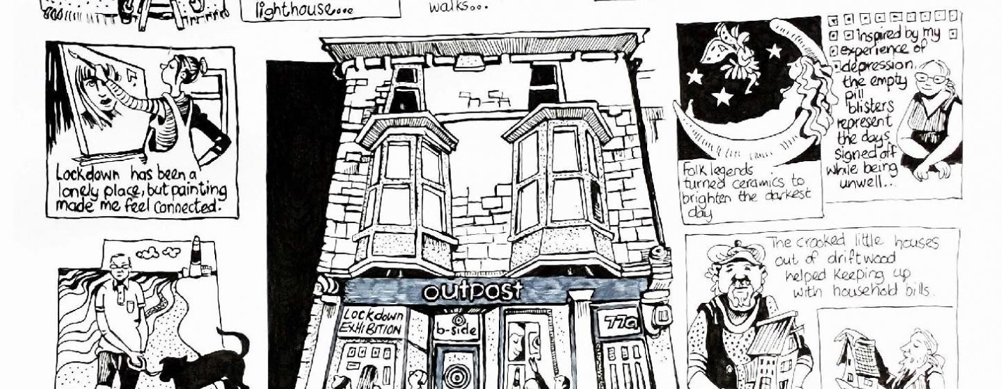 example of a comic strip designed by Yollande Porthumus in black and white