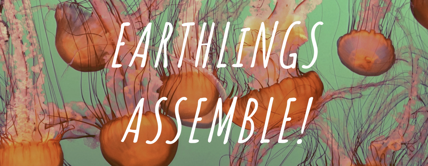 An image of jellyfish with text saying "Earthlings Assemble!"