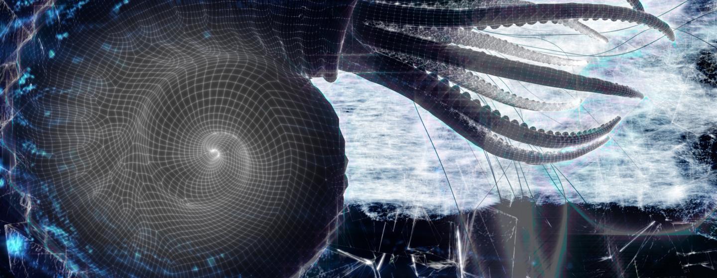 An depiction of an ammonite using lights