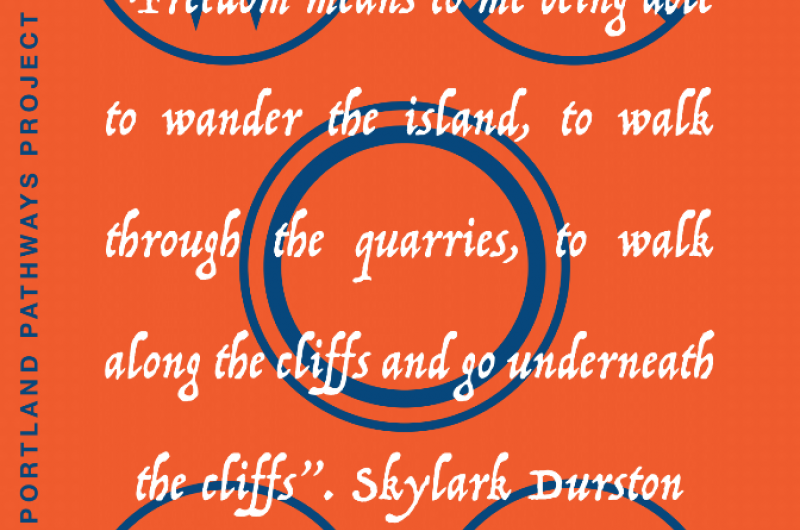 Booklet cover which reads 'Freedom means to me being able to wander the island, to walk through the quarries, to walk along and go under the cliffs'