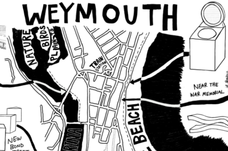 A hand drawn map of Weymouth